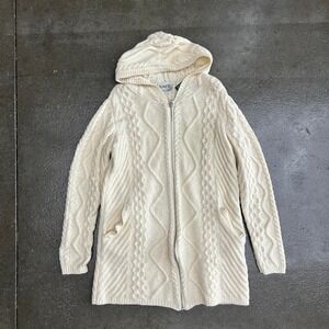 Saol Ireland Heavyweight Wool Cable Knit Full Zip Hooded Women's Medium Sweater